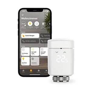 Eve Thermo (Apple Home) - Smartes Heizkörperthermostat, spart Heizkosten, moderne Heizungssteuerung (App/Zeitpläne/Anwesenheit), einfach installiert, für gängige Heizkörperventile, Bluetooth/Thread