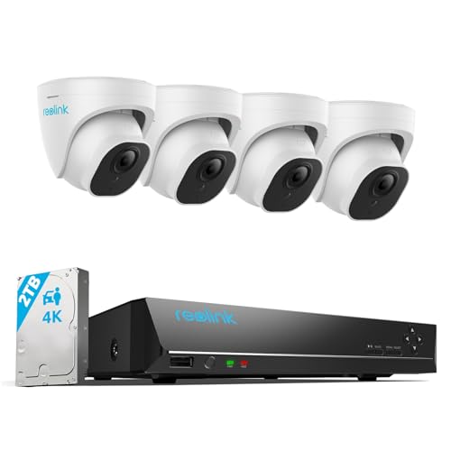 Reolink 4K Überwachungskamera Aussen Set, 4X 8MP PoE IP Kamera Überwachung mit Smarter Personenerkennung und Fahrzeugerkennung, 8CH 2TB HDD NVR für 24/7 Videoüberwachung, 30M Nachtsicht, RLK8-800D4