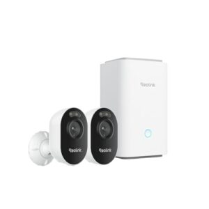 Reolink 2K Überwachungskamera Set Aussen mit Home Hub, Farbnachtsicht, 2,4/5GHz Dualband WLAN, Intelligente Erkennung, Zentrale Verwaltung & Speicherung, Ohne ABO-Gebühren, Lumus Plug-in 2-Kamera-Set