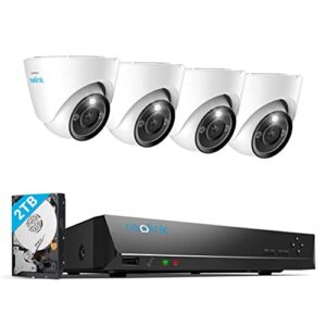 Reolink 12MP PoE Überwachungskamera Set Aussen, 8-Kanal NVR mit 2TB HDD für 24/7 Aufzeichnung und 4X Dome IP Kameras mit Personen-/Fahrzeugerkennung, 2-Wege-Audio, Spotlights, RLK8-1200D4-A