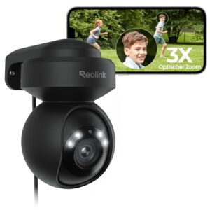 Reolink 5MP PTZ Überwachungskamera Aussen WLAN, 3X Optischer Zoom, 2,4/5GHz WLAN Kamera Outdoor mit Automatischer Verfolgung, Personen-/Fahrzeugerkennung, Vollfarb-Nachtsicht, E1 Outdoor Schwarz