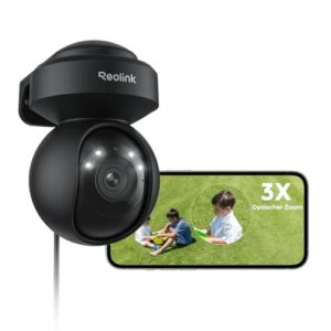 Reolink 4K PTZ Überwachungskamera Aussen WLAN, 3X Optischem Zoom, Auto-Tracking, 2,4/5GHz Wi-Fi, Person/Auto/Tiererkennung, Spotlights, 2-Wege-Audio, E1 Outdoor Pro Series (Schwarz)