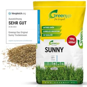 Greenyp Sunny I dürreresistenter Trockenrasen I 10kg für 400m² I Grassamen Rasensamen Rasensaat Gras Nachsaat schnellkeimend