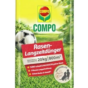 COMPO Rasendünger mit 3 Monaten Langzeitwirkung für Frühjahr und Sommer - tierfreundlich - Premium Rasen-Langzeitdünger - 20 kg für 800 m²