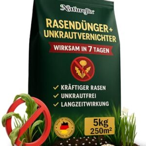 Natureflix Rasendünger mit Unkrautvernichter extra stark | 5kg für 250m² | 2-in-1 | Der Rasenunkrautvernichter vernichtet Klee, Löwenzahn & mehr | für dichten, grünen Rasen im Frühjahr & Sommer
