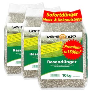 versando 30kg Rasendünger Sommer bis 1500m²: verdrängt Moos und Unkraut für gesunden sattgrünen Rasen Sommerdünger mit Sofortwirkung - Premium Qualität
