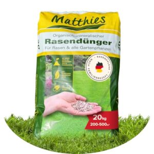 Matthies Rasen Volldünger 20kg für 200-500 m², Langzeit Gartendünger für Frühjahr, Sommer & Herbst, organischer & mineralischer Dünger mit Stickstoff, Phosphor & Kalium, Langzeitdünger