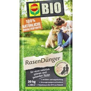COMPO BIO Rasendünger, Naturdünger für Rasen, Natürliche Sofort- und Langzeitwirkung, Feingranulat, 20 kg, 500 m²