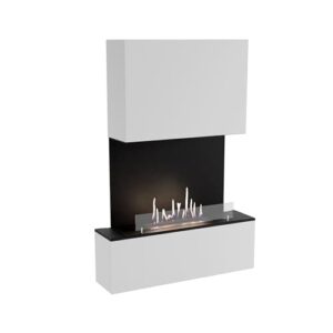 GLOW FIRE Ethanol Kamin LEVANGER (Wandkamin) - Bioethanol Kaminofen für Indoor mit Holz-Fassade, 3 h Brenndauer, über 2kW Heizleistung, 104 x 150 x 26 cm - Weiß