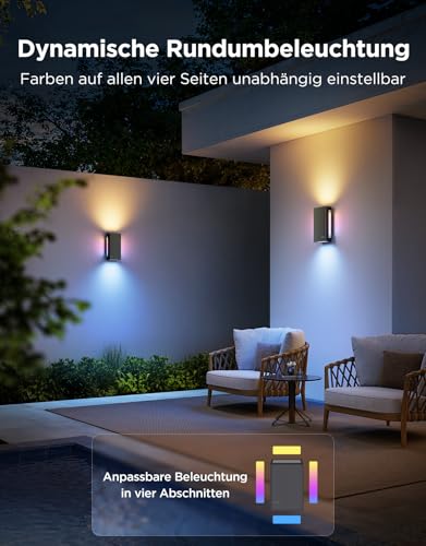 Govee Outdoor UpDown Wandleuchte RGBICWW, 1400LM pro Stück LED Wandleuchte Aussen mit 64 Szenenmodi, IP66 Wasserdicht Wandlampe, Funktioniert mit Matter, Alexa und Google Assistant, 2er-Pack – Bild 2