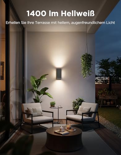Govee Outdoor UpDown Wandleuchte RGBICWW, 1400LM pro Stück LED Wandleuchte Aussen mit 64 Szenenmodi, IP66 Wasserdicht Wandlampe, Funktioniert mit Matter, Alexa und Google Assistant, 2er-Pack – Bild 3