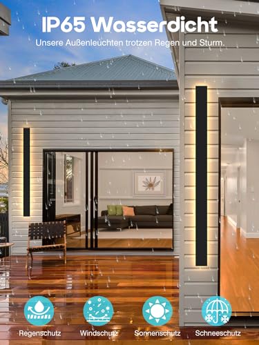 Lange Wandleuchte Villa Wandleuchte Schwarze Wandleuchte Wasserdicht Ip65 Aluminium Acryl Außen LED Wandleuchte für Gärten, Terrassen,Schlafzimmer Wohnzimmer Innen wandleuchte,150cm/48w,Warm light – Bild 3