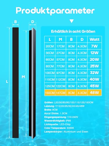 Lange Wandleuchte Villa Wandleuchte Schwarze Wandleuchte Wasserdicht Ip65 Aluminium Acryl Außen LED Wandleuchte für Gärten, Terrassen,Schlafzimmer Wohnzimmer Innen wandleuchte,150cm/48w,Warm light – Bild 7