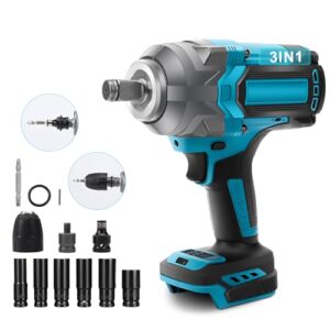 1500Nm Akku Schlagschrauber Kompatibel mit Makita 18V Akku, 1/2 Zoll Bürstenloser Drehschlagschrauber mit 6 Stecknüsse und LED-Licht, für Gerüstbau, Autoreifen und Automobilmontage (Ohne Batterie)