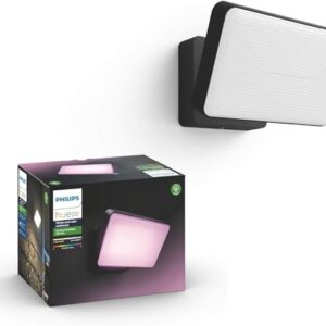Philips Hue White & Color Ambiance Discover Outdoor Flutlicht (2.250 lm), dimmbare Wandlampe für das Hue Lichtsystem mit 16 Mio. Farben, smarte Lichtsteuerung über Sprache oder App, schwarz