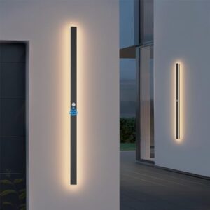 K-Bright Außenwandleuchten mit Bewegungsmelder, LED Wandleuchte Aussen Wasserdicht IP65 Villa Wandlampe Lange, Schwarz Modern Aussenlampe Warmweiß 3000K für Gärten Garage (120cm)