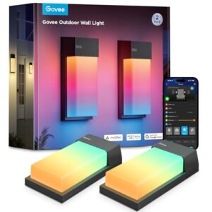 Govee Outdoor Wandleuchte RGBIC, 1500LM Smart LED Wandleuchte Aussen mit 45 Scene Modes, IP65 Wasserdicht für Wandlampe, DIY Wandleuchte, Funktioniert mit Alexa, Google Assistant und Matter, 2 Stück