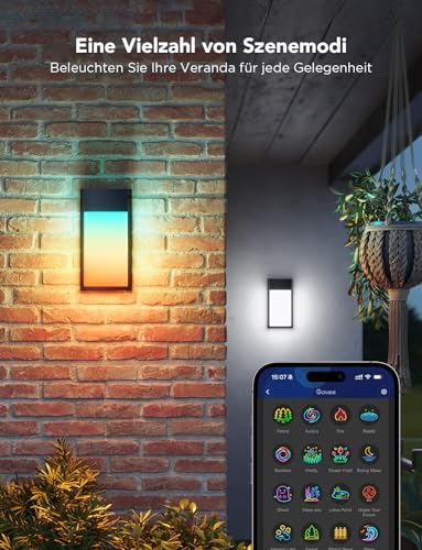 Govee Outdoor Wandleuchte RGBIC, 1500LM Smart LED Wandleuchte Aussen mit 45 Scene Modes, IP65 Wasserdicht für Wandlampe, DIY Wandleuchte, Funktioniert mit Alexa, Google Assistant und Matter, 2 Stück – Bild 4