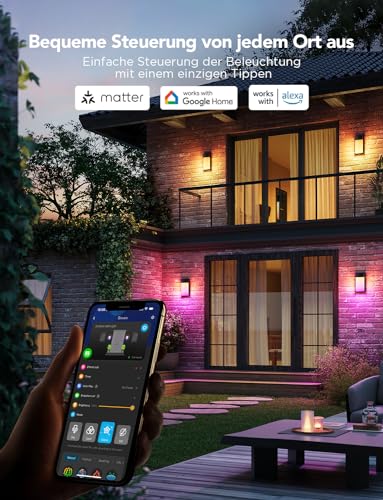 Govee Outdoor Wandleuchte RGBIC, 1500LM Smart LED Wandleuchte Aussen mit 45 Scene Modes, IP65 Wasserdicht für Wandlampe, DIY Wandleuchte, Funktioniert mit Alexa, Google Assistant und Matter, 2 Stück – Bild 6