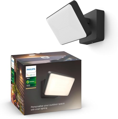 Philips Hue White Welcome Flutlicht (2.600 lm), dimmbare Outdoor Wandlampe für das Hue Lichtsystem mit warm- bis kaltweißem Licht, smarte Lichtsteuerung über Sprache und App, schwarz