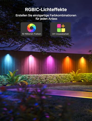 Govee Outdoor Zaun Wandleuchte Außen Funktioniert mit Matter und Alexa, RGBWIC Zaunleuchte mit 4000K weißem Licht, Musikmodus und 60 Szenenmodi für Zaun Terrasse Garten Wand, IP65 Wasserdicht,12 Stück – Bild 2