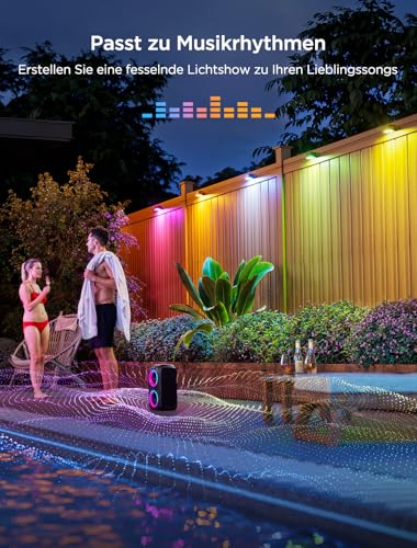 Govee Outdoor Zaun Wandleuchte Außen Funktioniert mit Matter und Alexa, RGBWIC Zaunleuchte mit 4000K weißem Licht, Musikmodus und 60 Szenenmodi für Zaun Terrasse Garten Wand, IP65 Wasserdicht,12 Stück – Bild 4