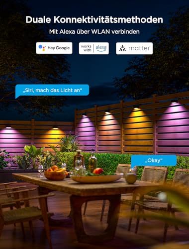 Govee Outdoor Zaun Wandleuchte Außen Funktioniert mit Matter und Alexa, RGBWIC Zaunleuchte mit 4000K weißem Licht, Musikmodus und 60 Szenenmodi für Zaun Terrasse Garten Wand, IP65 Wasserdicht,12 Stück – Bild 6