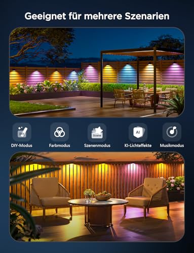 Govee Outdoor Zaun Wandleuchte Außen Funktioniert mit Matter und Alexa, RGBWIC Zaunleuchte mit 4000K weißem Licht, Musikmodus und 60 Szenenmodi für Zaun Terrasse Garten Wand, IP65 Wasserdicht,12 Stück – Bild 7