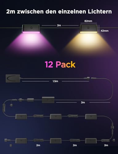 Govee Outdoor Zaun Wandleuchte Außen Funktioniert mit Matter und Alexa, RGBWIC Zaunleuchte mit 4000K weißem Licht, Musikmodus und 60 Szenenmodi für Zaun Terrasse Garten Wand, IP65 Wasserdicht,12 Stück – Bild 8