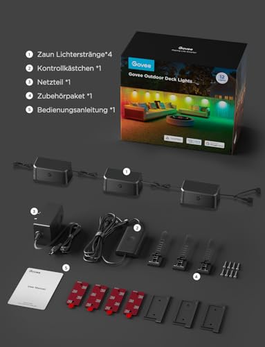 Govee Outdoor Zaun Wandleuchte Außen Funktioniert mit Matter und Alexa, RGBWIC Zaunleuchte mit 4000K weißem Licht, Musikmodus und 60 Szenenmodi für Zaun Terrasse Garten Wand, IP65 Wasserdicht,12 Stück – Bild 9