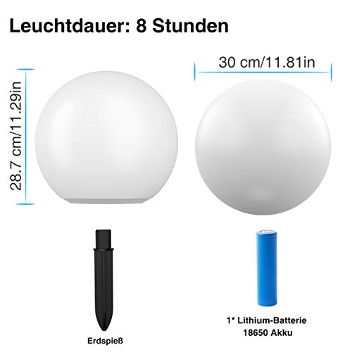 Solarlampen für außen, infray Solarleuchten für außen, Solar Gartenleuchten 30cm Solarkugel mit 9 Modi Leuchte, IP67 Wasserdicht LED Solarleuchten – Bild 7