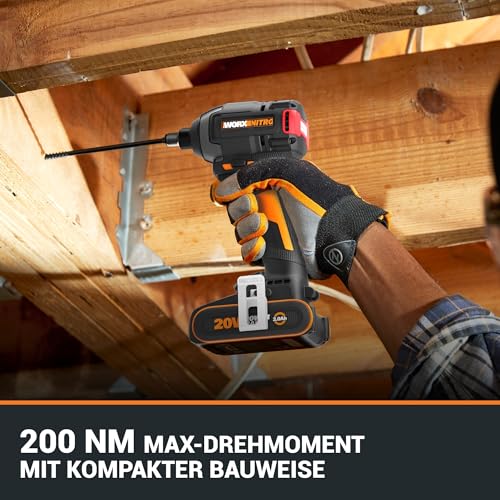 WORX Nitro Akku-Schlagschrauber 20V WX265 - leistungsstarker Brushless Motor - 3 Geschwindigkeitsstufe & 2 Modi - 200Nm Drehmoment - 3400 U/min - leicht & kompakt - inkl. 2x 2Ah Akkus & Ladegerät – Bild 2
