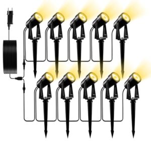 Yuusei Gartenbeleuchtung mit Strom, 10 in 1 Pack 31M Gartenlampen für Draußen, 3000K Warmweiß 27V LED Gartenleuchten mit Strom, IP65 Wasserdicht Gartenstrahler für Outdoor, Garten, Pflanzen, Hof