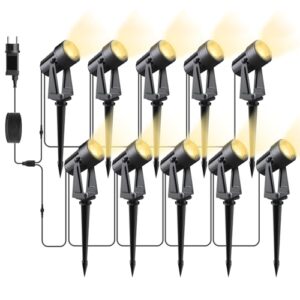 Svater Gartenbeleuchtung LED Außen, 32m 10er-1 Set 2000LM 10 * 2W Gartenstrahler 27V COB IP65 Wasserdichter Strahler Warmweiß mit Erdspieß für Außen Garten Yard