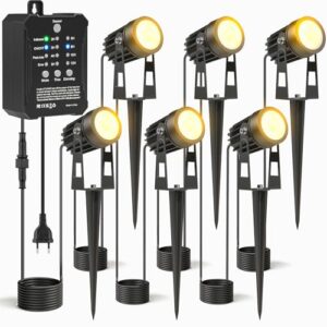 HIBOITEC Dimmbar Gartenstrahler mit Transformator, 16M Fotosensor Gartenbeleuchtung mit Strom, 2000K Wasserdicht Garten Led Beleuchtung Warmes Licht, Timer Gartenlampen für Haus Hof Pflanzen