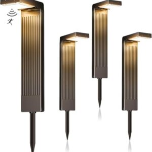 iseeway Solarleuchten für Außen 4 Stück, 400LM Garten solarleuchten mit Bewegungsmelder, IP65 wasserdicht 2200mAh Akku