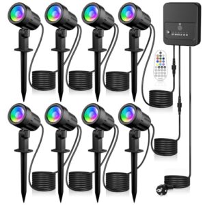 MEIKEE Gartenbeleuchtung RGB Mit Fernbedienung 10 Farben 30 Dynamische Modi IP66 Wasserdicht Timing-Funktion Gartenleuchte RGB Ideal für Außen, Garten, Terrasse, Baum, Wegen 8 Stück mit EU Stecker