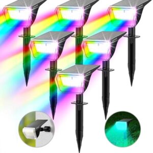 Linkind Bunt Solarlampen für Außen, RGB & Weiß Solar Strahler Garten mit 10 Modi, Solar Außenleuchte 2 in 1 Montage, IP67 Außen Gartenstrahler für Party, Bäume, Vorgarten, Hof, 6 Stück