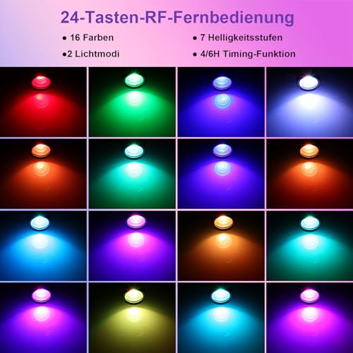 B-right RGB Gartenbeleuchtung mit Strom, 4er Gartenbeleuchtung LED außen mit Stecker, IP65 Wasserdicht Gartenstrahler mit erdspieß, Gartenleuchte mit Fernbedienung, Gartenlampe für Rasen Teich Weg – Bild 3