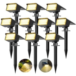 kolpop [10 Stück/ 77 LEDs Solarstrahler für Außen Garten, 3000K Warmweiß Solar Strahler, IP65 Wasserdicht, 3 Modi, 800LM Solarleuchten, Dusk to Dawn Solarlampen für Hof Bäume Weg Outdoor Pflanzen