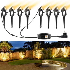 NIORSUN Gartenbeleuchtung LED, Warmweiß 3000K LED Strahler, IP67 Wasserdichter Gartenstrahler, 29 m 27 V Gartenleuchten mit Adapter, Gartenlampen für Draußen für Garten, Hof, Bäume(8er-Pack)