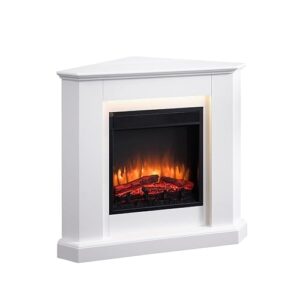 BALDERIA Elektrokamin Candela | Elektrischer Eckkamin mit 3D-Flammeneffekt | Elektro Heizung 2000W, LED-Beleuchtung, Fernbedienung, Timer & Thermostat | Weiß