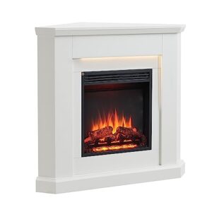 BALDERIA Pegasos Elektrokamin - Elektrischer Eckkamin mit Heizung 1000/2000 W, realistischer 3D-Flammeneffekt, LED-Beleuchtung, Fernbedienung programmierbar, Timer, Thermostat, Weiß