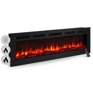 BALDERIA Elektrokamin Leif 60'' | Elektrischer Wand- oder Einbaukamin 3D-Flammeneffekt | Elektro Heizung 1800W | Kamin mit Fernbedienung, Startsteuerung, Timer & Thermostat | Schwarz