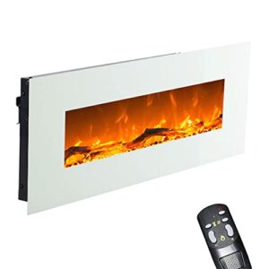 GLOW FIRE Elektrokamin mit Heizung und Kaminfeuer (Wandkamin) - elektrischer Kamin mit LED-Licht, Heizlüfter, Deko & Fernbedienung - zum Aufhängen an der Wand, max. 1500 W - Weiß, 126 cm