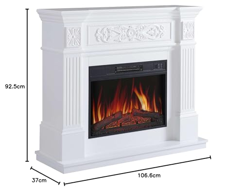 ArtiFlame Elektrokamin Toscana AF23S, Elektrischer Standkamin mit Heizung 1800 W, realistischer 3D-Flammeneffekt, LED-Beleuchtung, Fernbedienung, Timer, Thermostat, Knistereffekt, MDF (Weiß) – Bild 10