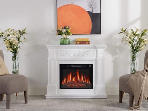 ArtiFlame Elektrokamin Toscana AF23S, Elektrischer Standkamin mit Heizung 1800 W, realistischer 3D-Flammeneffekt, LED-Beleuchtung, Fernbedienung, Timer, Thermostat, Knistereffekt, MDF (Weiß) – Bild 4