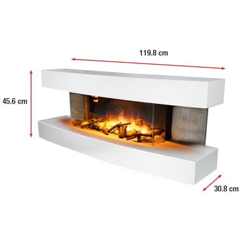 Classic Fire Montreal Elektrokamin mit Heizung – Elektroheizung 2000W - Kaminofen mit Heizung, Fernbedienung und Timer - Elektroherd mit LED-Flammen - Freistehend - Weiß – Bild 2