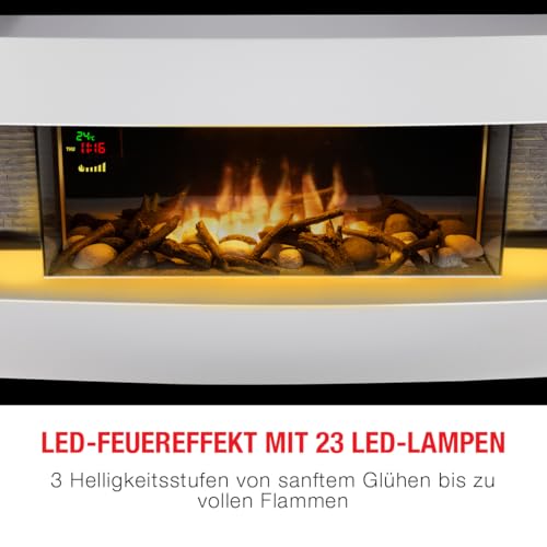 Classic Fire Montreal Elektrokamin mit Heizung – Elektroheizung 2000W - Kaminofen mit Heizung, Fernbedienung und Timer - Elektroherd mit LED-Flammen - Freistehend - Weiß – Bild 4