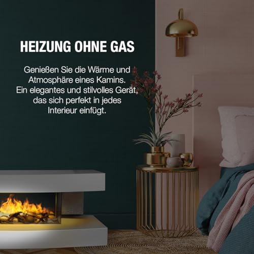 Classic Fire Montreal Elektrokamin mit Heizung – Elektroheizung 2000W - Kaminofen mit Heizung, Fernbedienung und Timer - Elektroherd mit LED-Flammen - Freistehend - Weiß – Bild 6